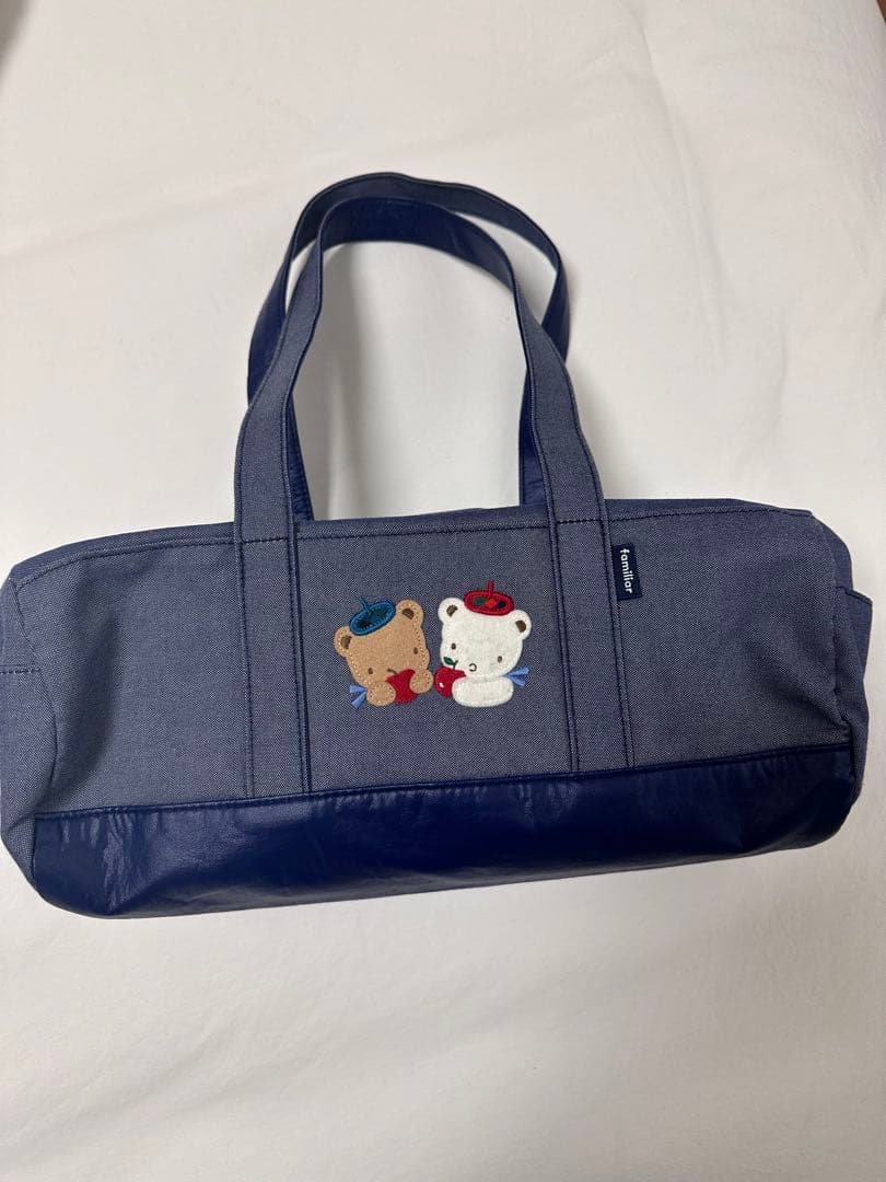 ファミリア70周年記念 クマ刺繍トートバッグ ネイビー