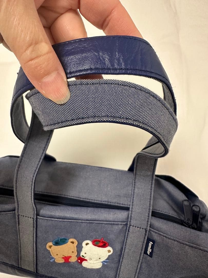 ファミリア70周年記念 クマ刺繍トートバッグ ネイビー