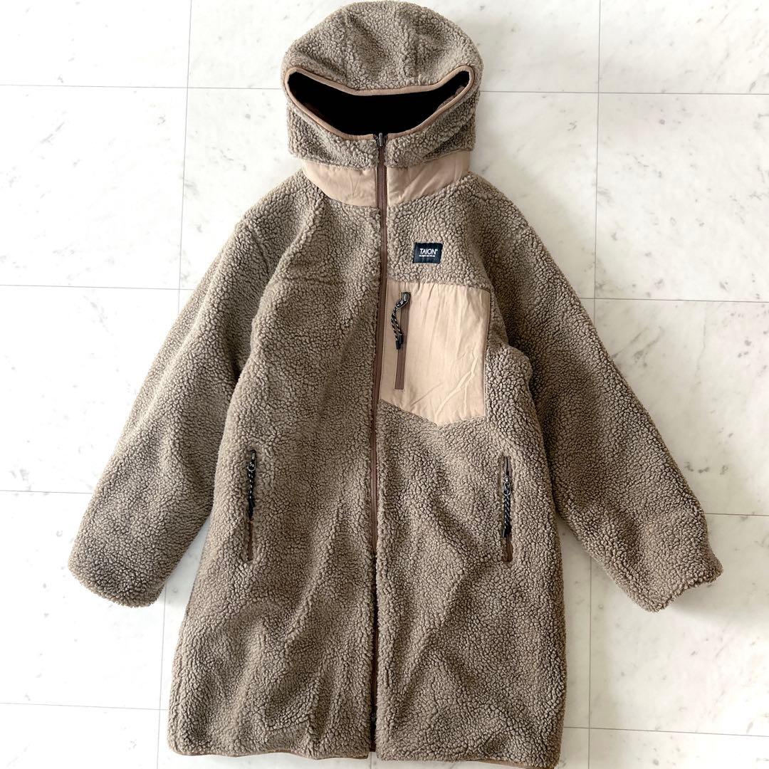 美品 TAION ノーリーズ別注 洗える ボアフードリバーシブルダウン ロング丈