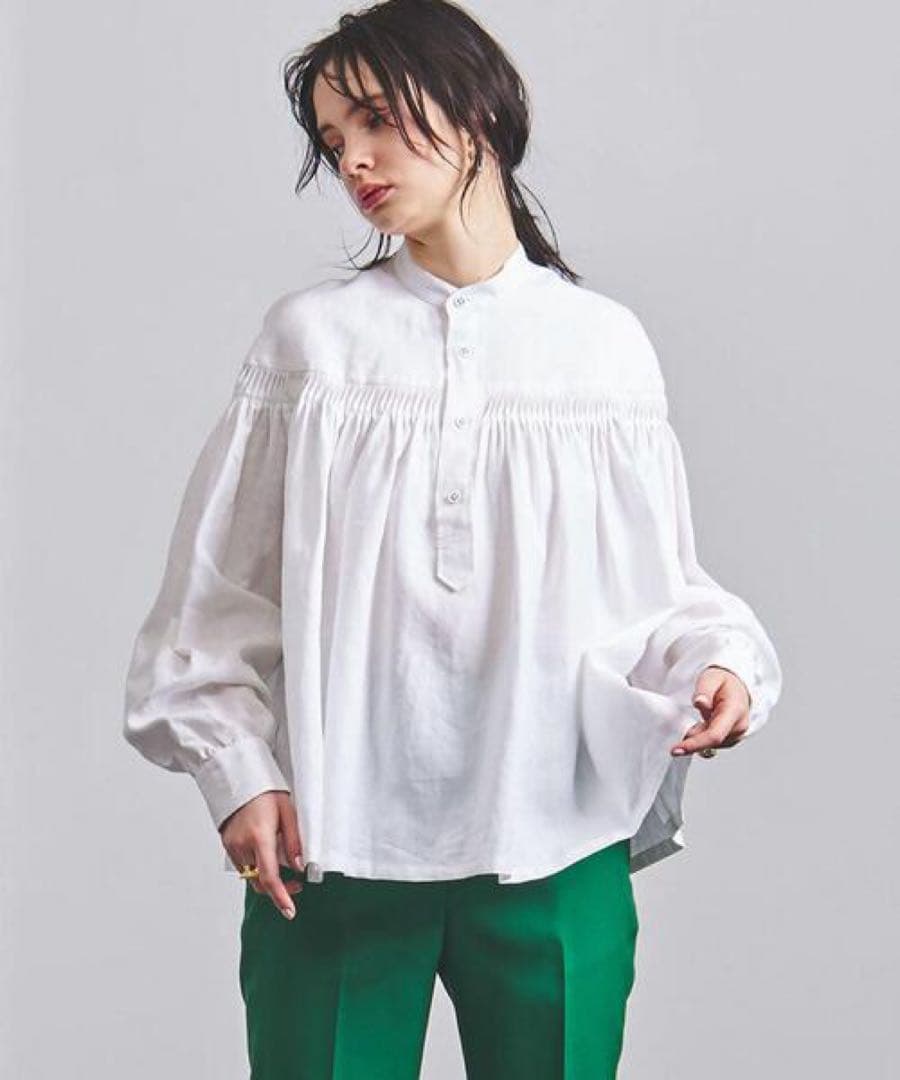 【最終価格】scye サイ リネン ピンクタックブラウス 36 ホワイト