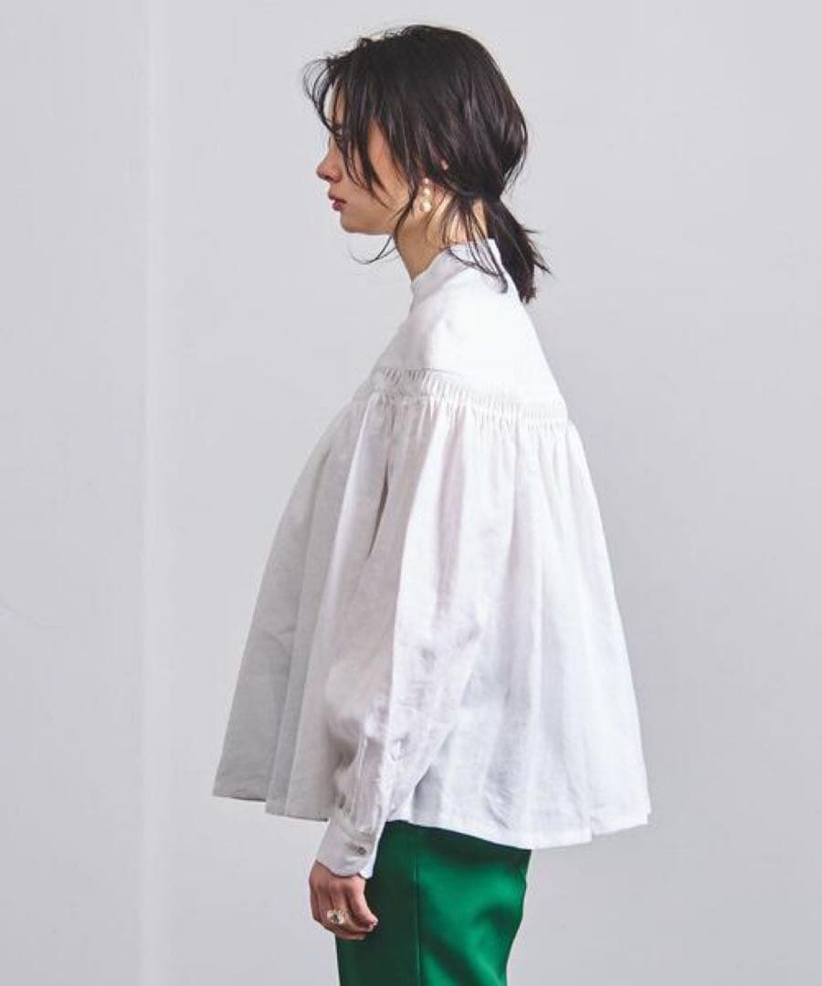 【最終価格】scye サイ リネン ピンクタックブラウス 36 ホワイト