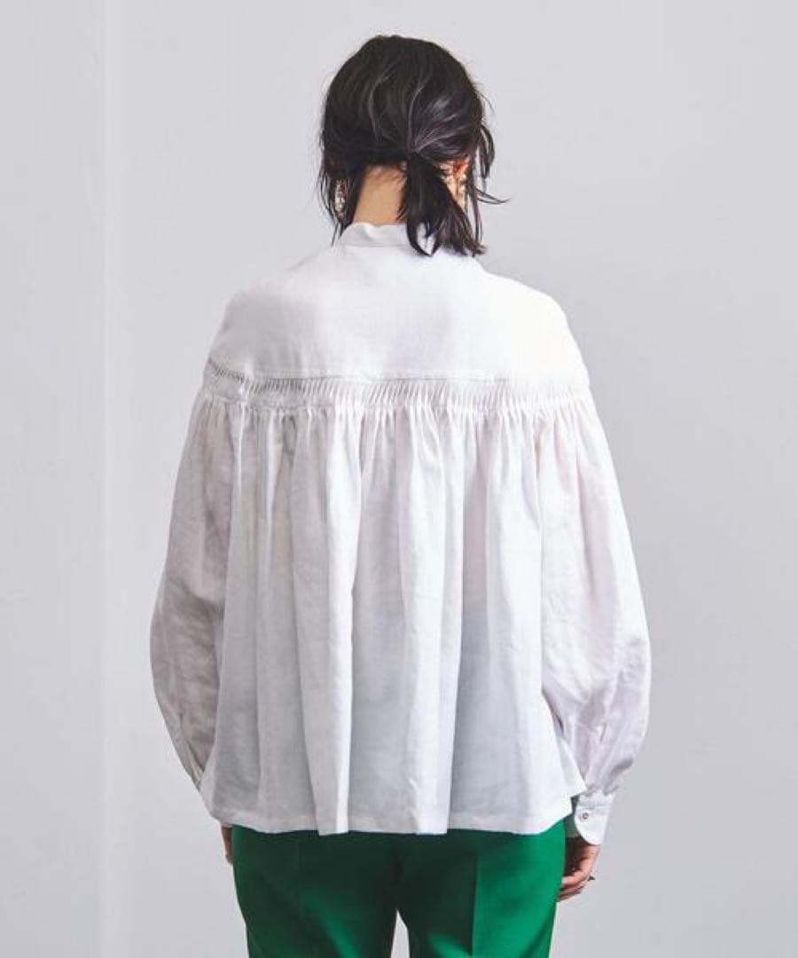 【最終価格】scye サイ リネン ピンクタックブラウス 36 ホワイト