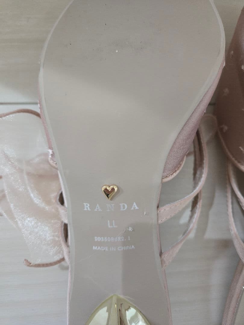 箱あり RANDA シフォンリボンハートパンプスピンクLL(24.5)