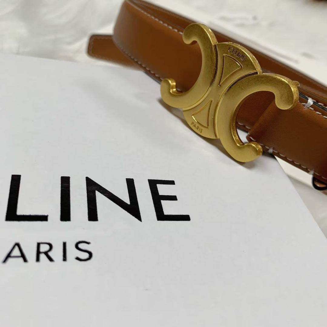 美品 本革✨セリーヌ ブラウン ベルト ゴールドバックル 85