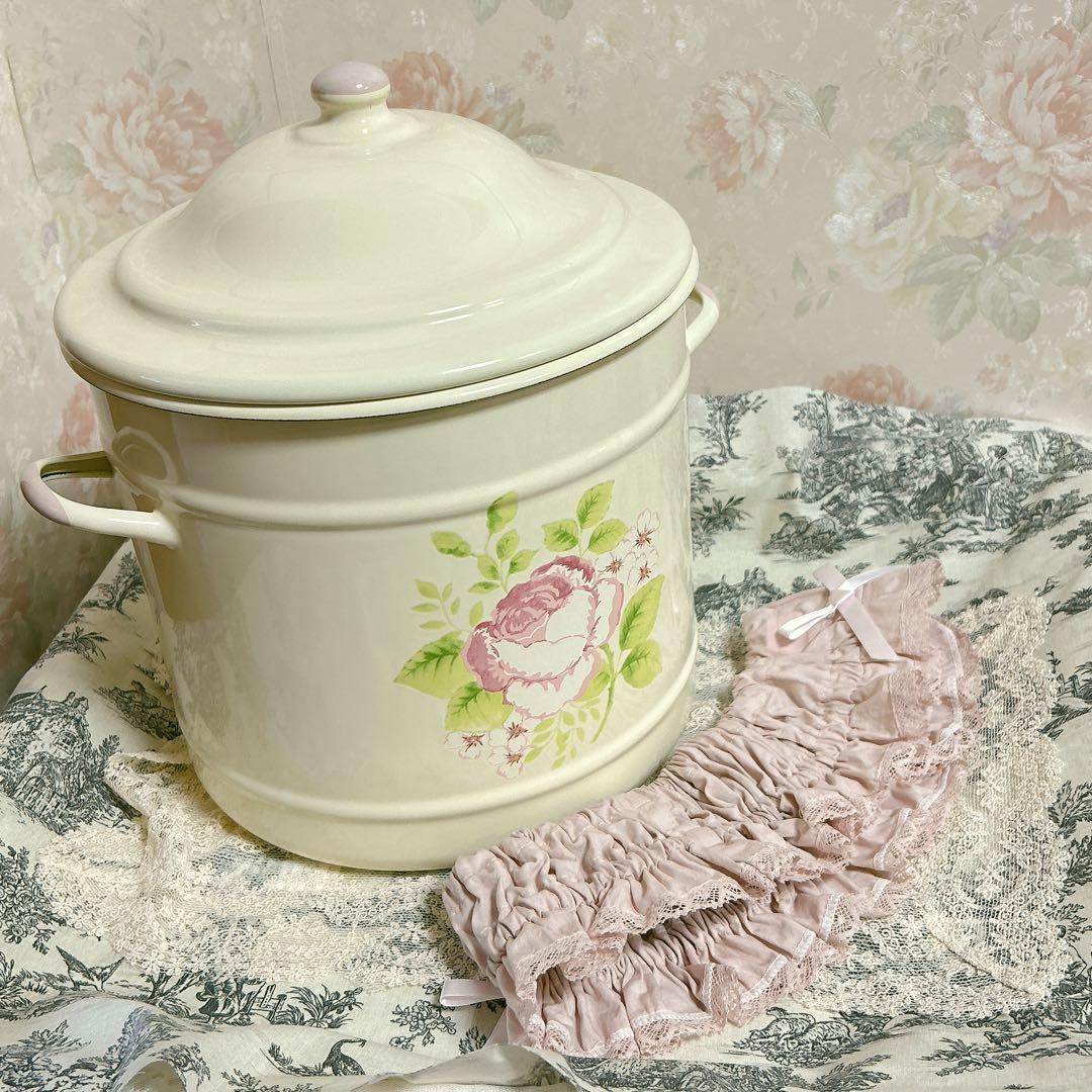 カバー付❣️イマン フローラ ビード入り ライスストッカー imane ホーロー