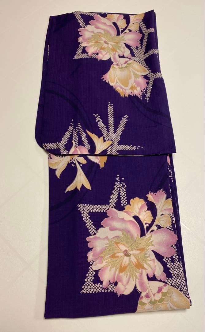 撫松庵　浴衣　セオa 紫　花柄　ゆかた　ポリエステル　お祭り