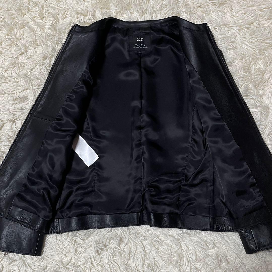 【KKK.】23区 ノーカラー レザージャケット 羊革 32 XXS