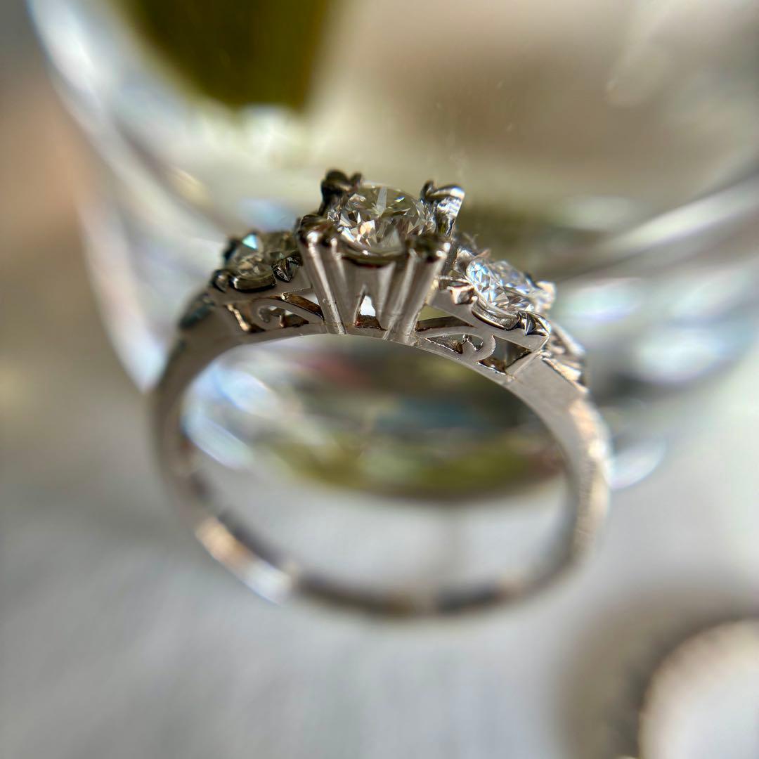 pt850 上品なアンティーク ダイヤモンド リング