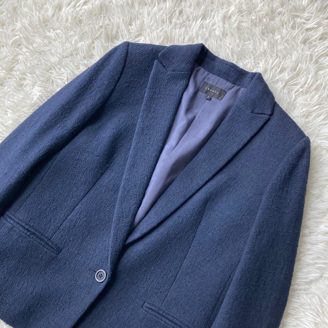 theory×PLST ツイードジャケット パンツスーツ セットアップ 濃紺 S