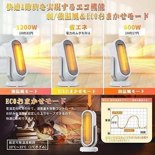 【最新商品】セラミックヒーター　電気ファンヒーター　電気ストーブ　暖房器具　白