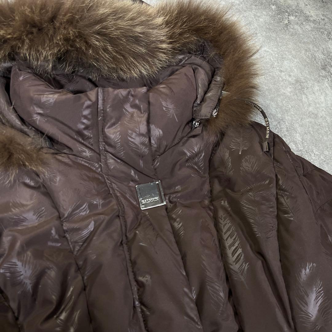 BALMAIN ダウンコート　ブラウン　フェザー L　フォックスファー　3way