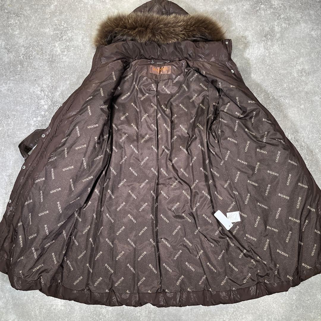 BALMAIN ダウンコート　ブラウン　フェザー L　フォックスファー　3way