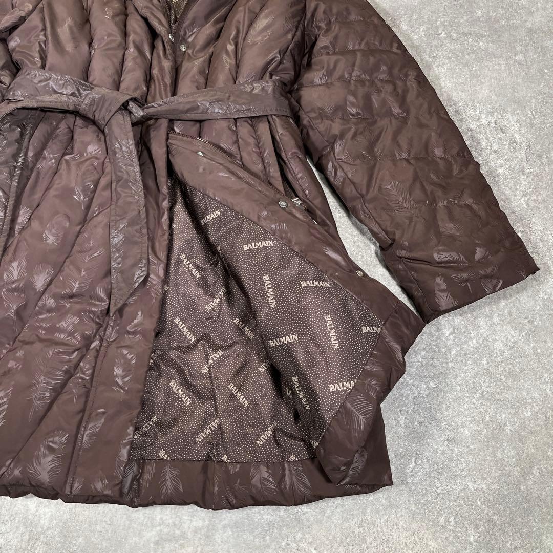 BALMAIN ダウンコート　ブラウン　フェザー L　フォックスファー　3way