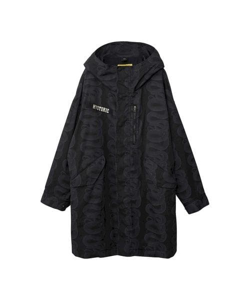 ヒステリックグラマー SNAKE LOOP柄 フーデッドコート 黒 蛇