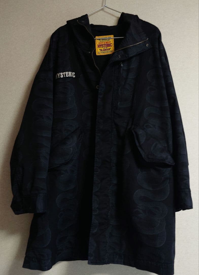 ヒステリックグラマー SNAKE LOOP柄 フーデッドコート 黒 蛇