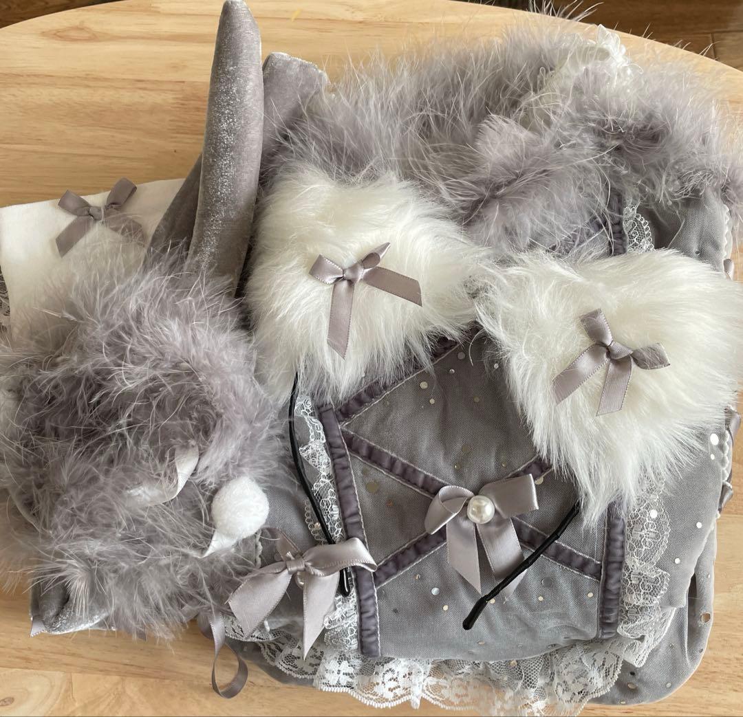 マリームーン　デコレーションファーキャットドレス(グレー)