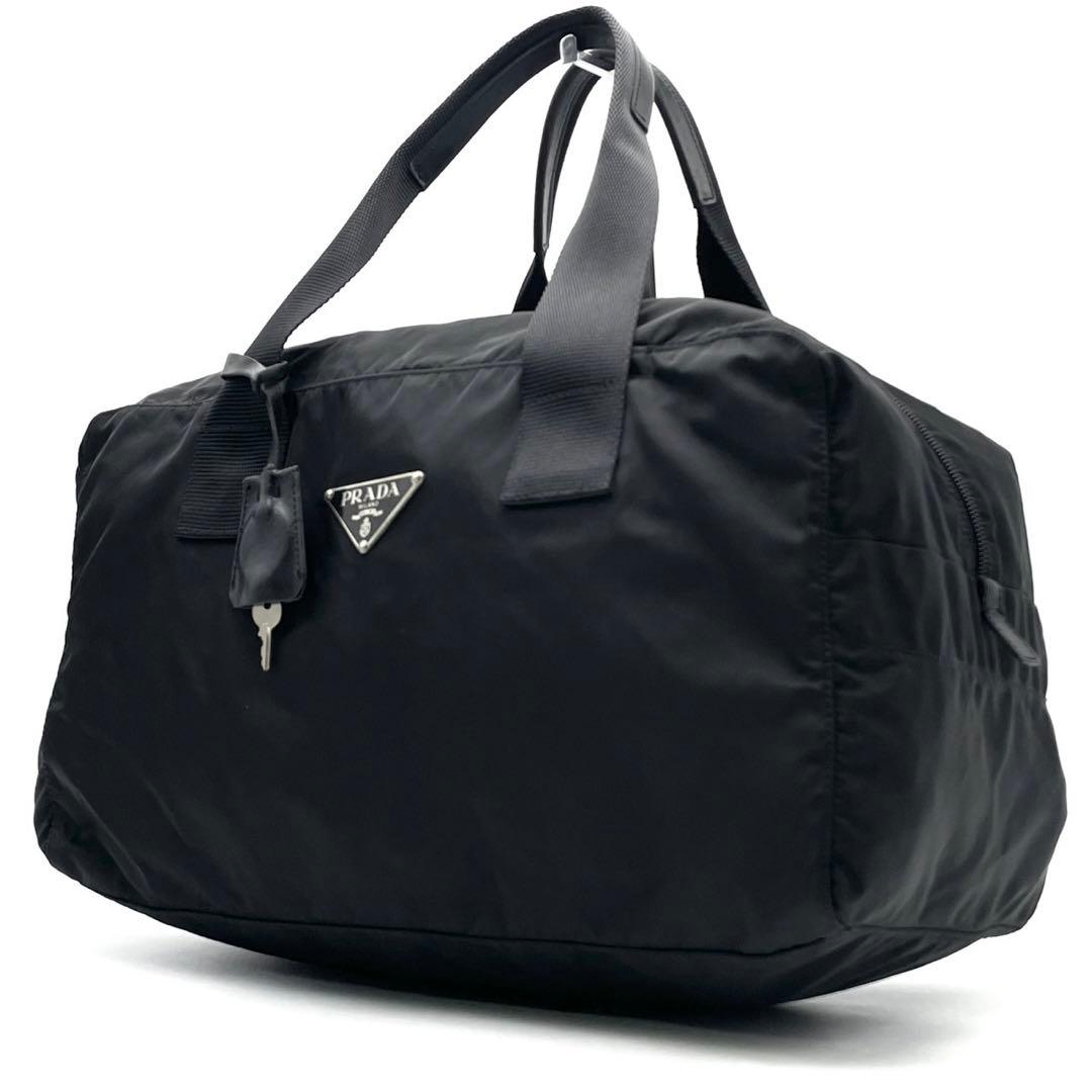 プラダ 三角ロゴ アイコン ボストンバッグ プレート 白タグ ブラック 黒