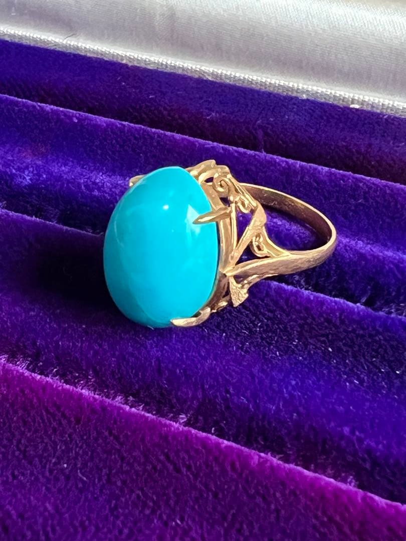 K18刻印 大粒ターコイズ ゴールドリング 指輪　ヴィンテージ