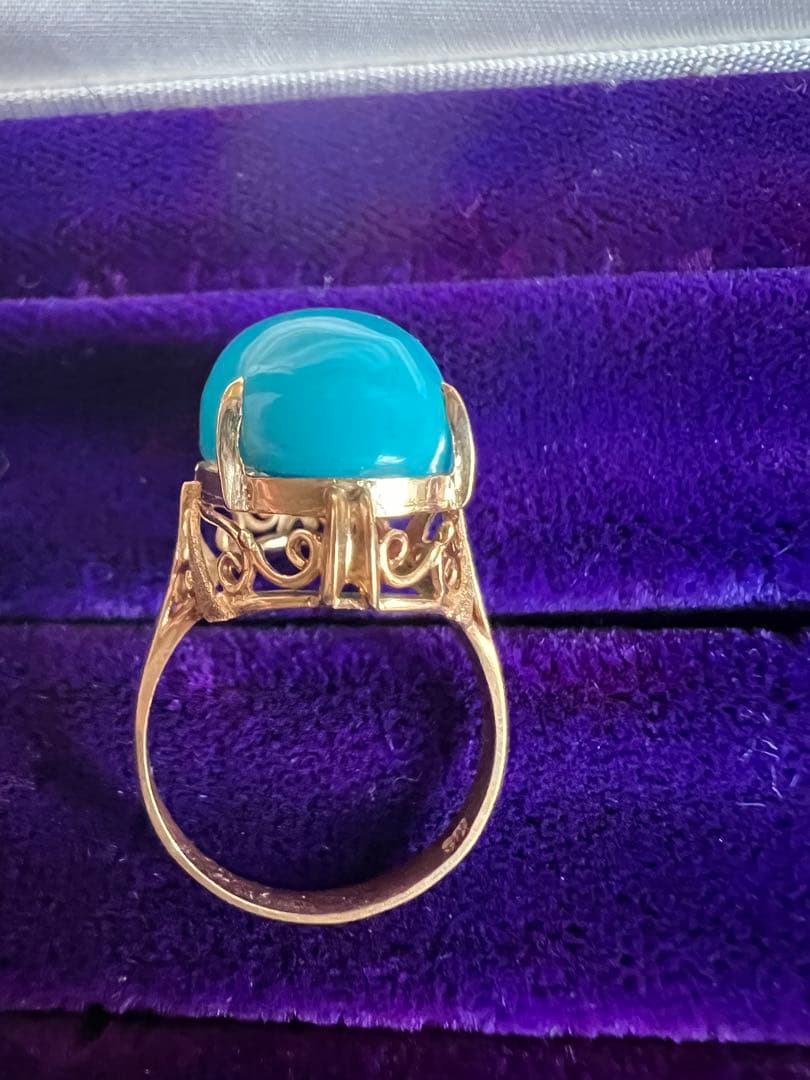 K18刻印 大粒ターコイズ ゴールドリング 指輪　ヴィンテージ