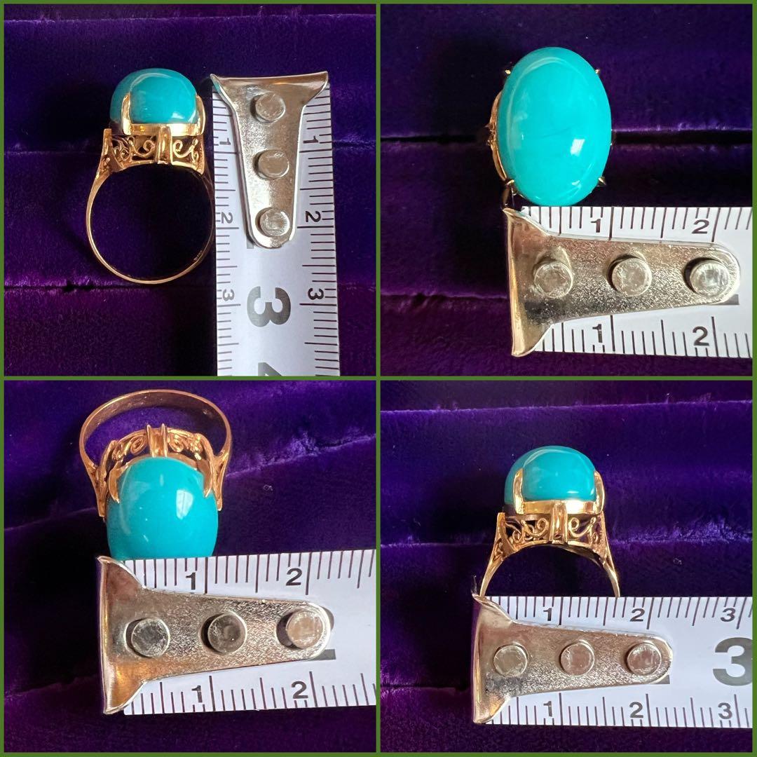 K18刻印 大粒ターコイズ ゴールドリング 指輪　ヴィンテージ
