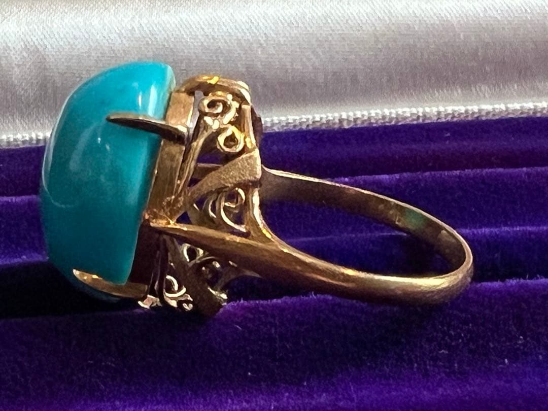 K18刻印 大粒ターコイズ ゴールドリング 指輪　ヴィンテージ