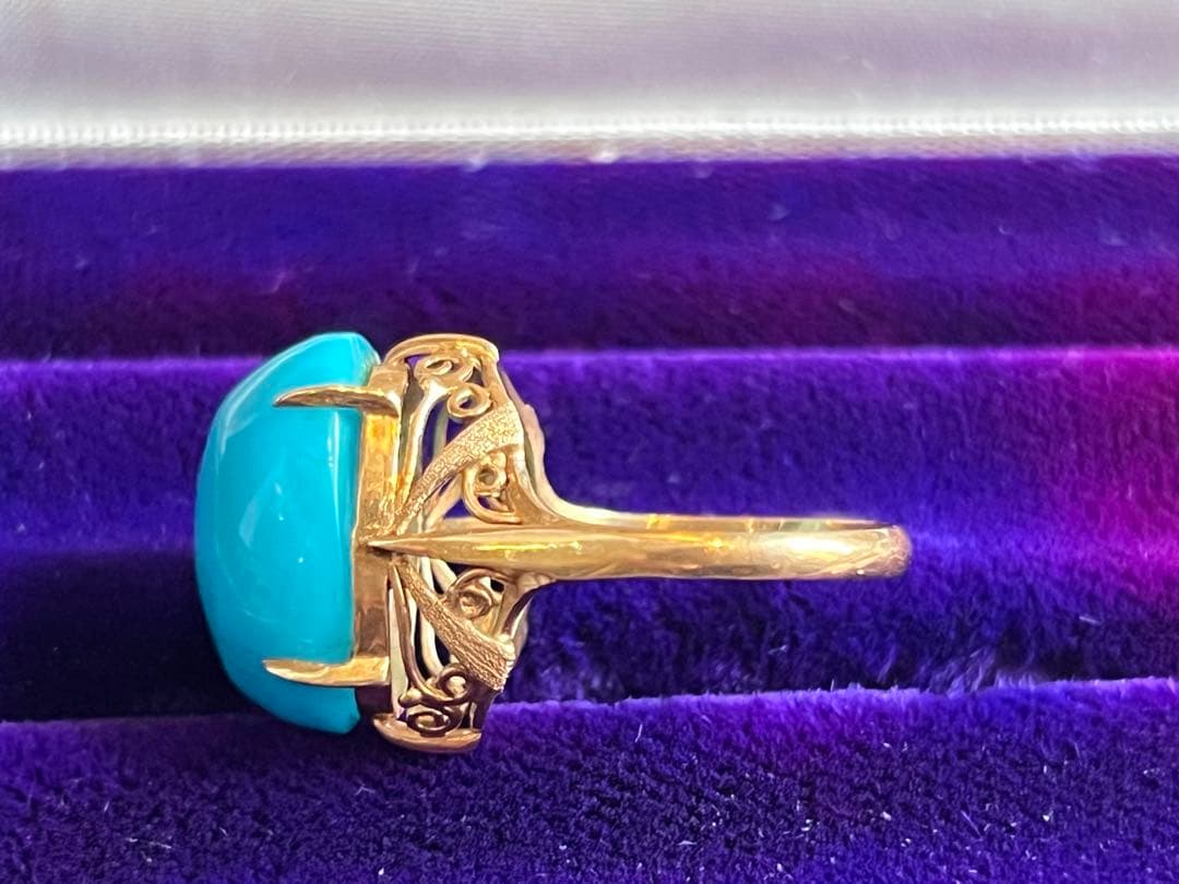 K18刻印 大粒ターコイズ ゴールドリング 指輪　ヴィンテージ