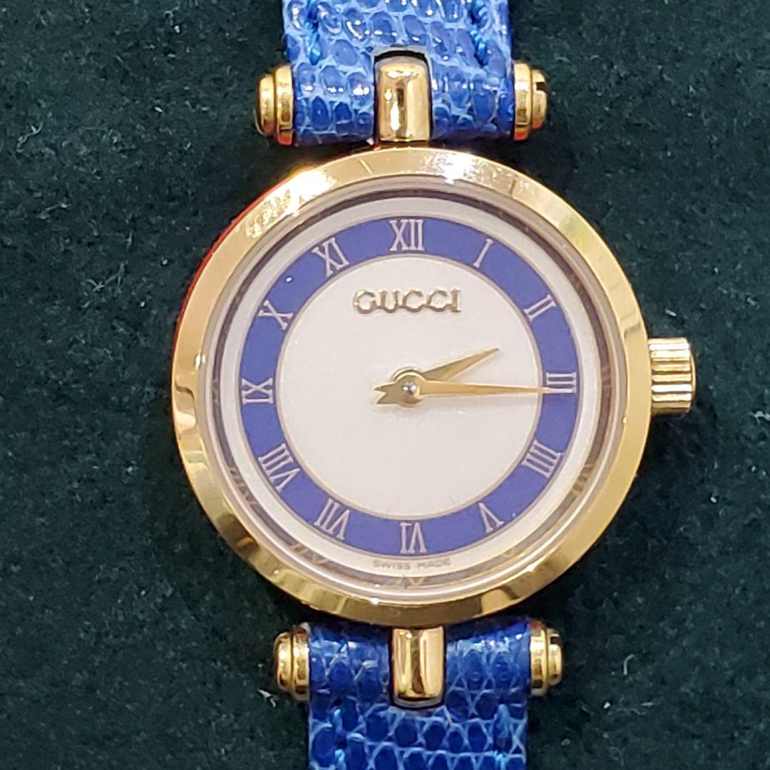 極美稼働品　グッチGUCCI シェリーライン ブルー　ゴールド レディース腕時計