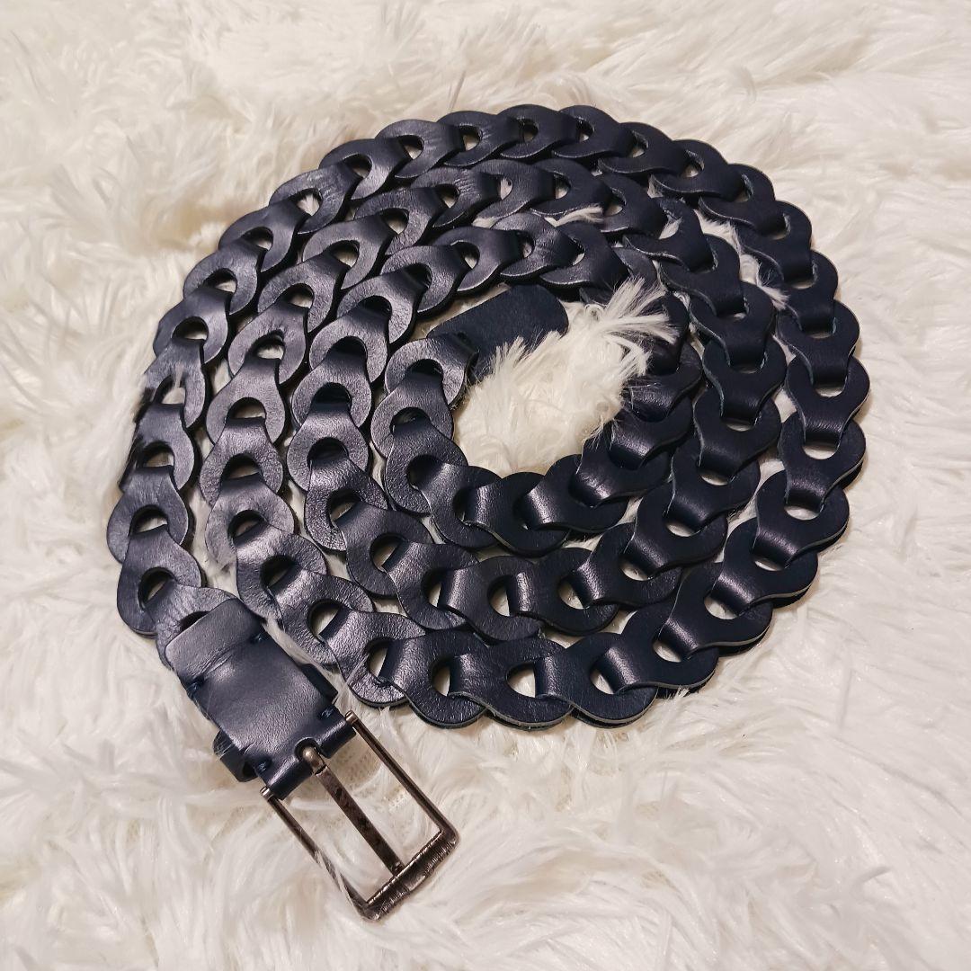 極美品★Llife LEATHER CHAIN BELT INK BLUE