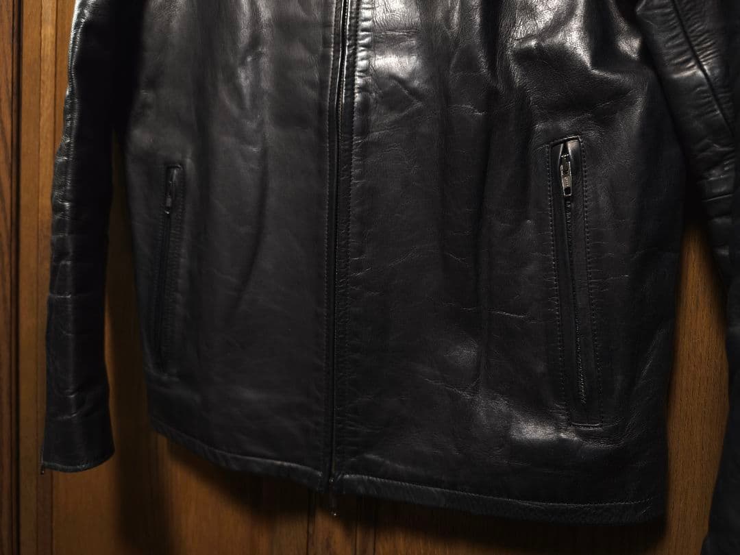 ラウンジリザード　ハイネック カウレザージャケット　サイズ3　ブラック