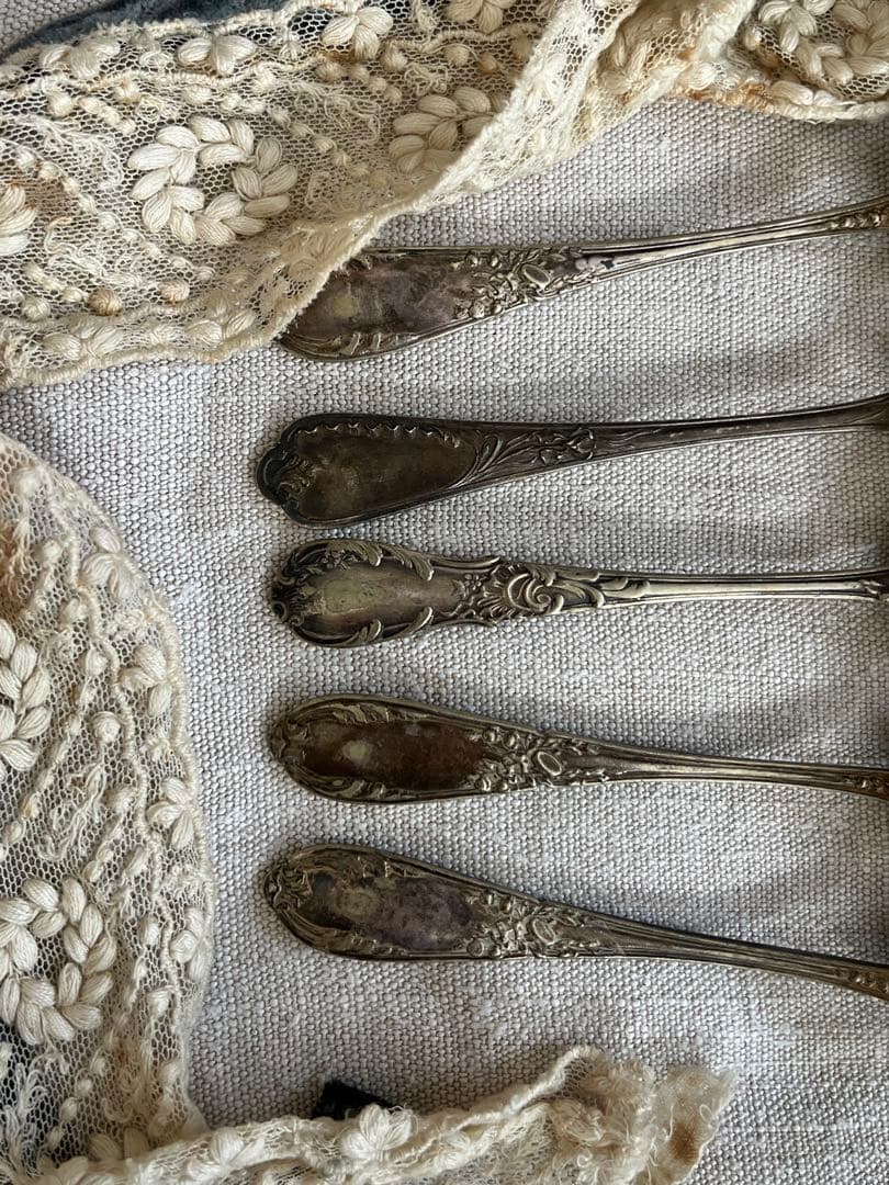 ◆最終SALE◆フランスアンティーク銀5本刻印ティースプーンデザート白銀シルバー