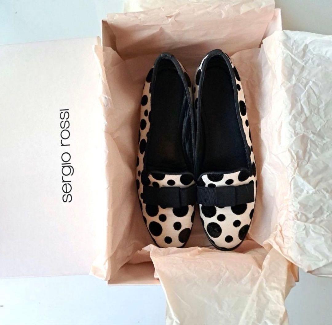 美品　箱付　セルジオロッシ　ハラコレザーローファーフラットシューズ36 水玉