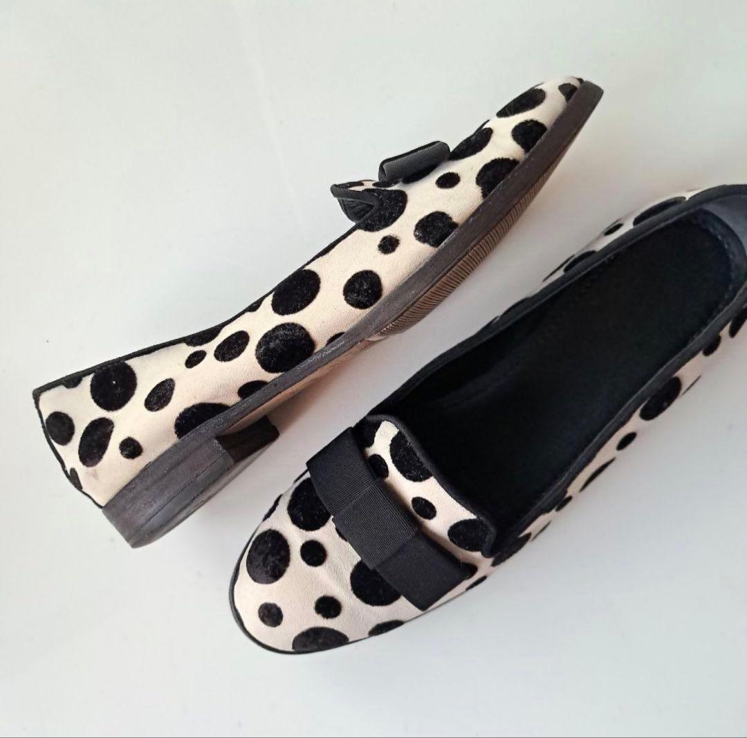 美品　箱付　セルジオロッシ　ハラコレザーローファーフラットシューズ36 水玉