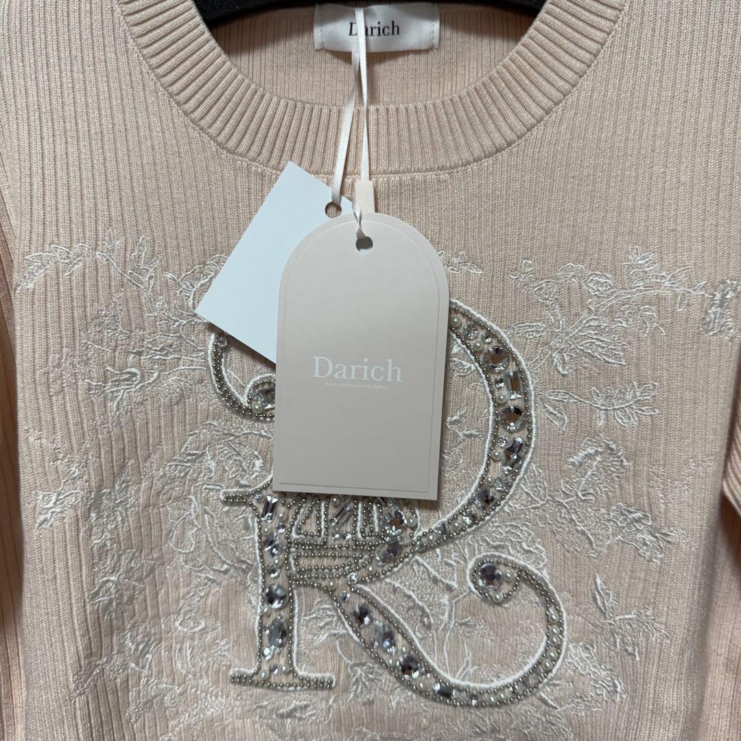 Darich ダーリッチ DRビジューフラワーリブニットトップス PNK ピンク