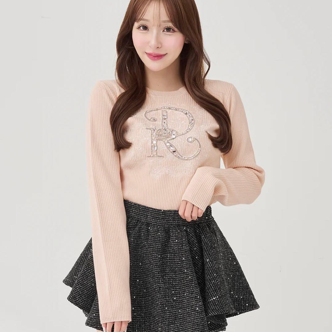 Darich ダーリッチ DRビジューフラワーリブニットトップス PNK ピンク