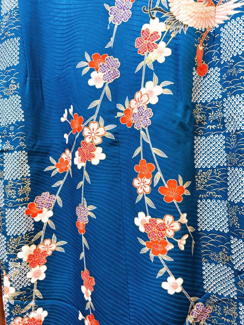 本格正絹着物♡七五三　7歳　女の子　フルセット　一式　藍色　鶴　古典柄