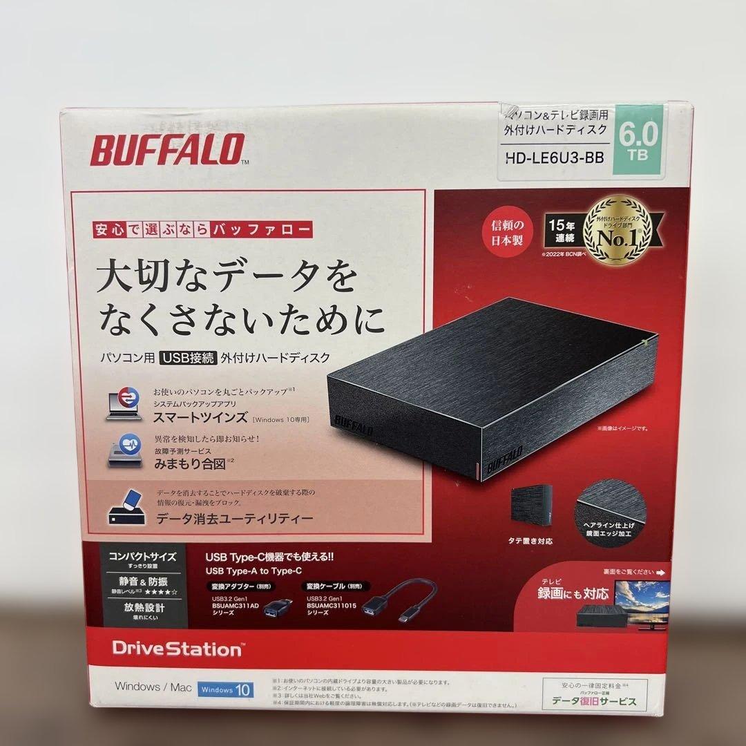 261038バッファローUSB3.2外付けHDD 6TB HD-LE6U3-BB