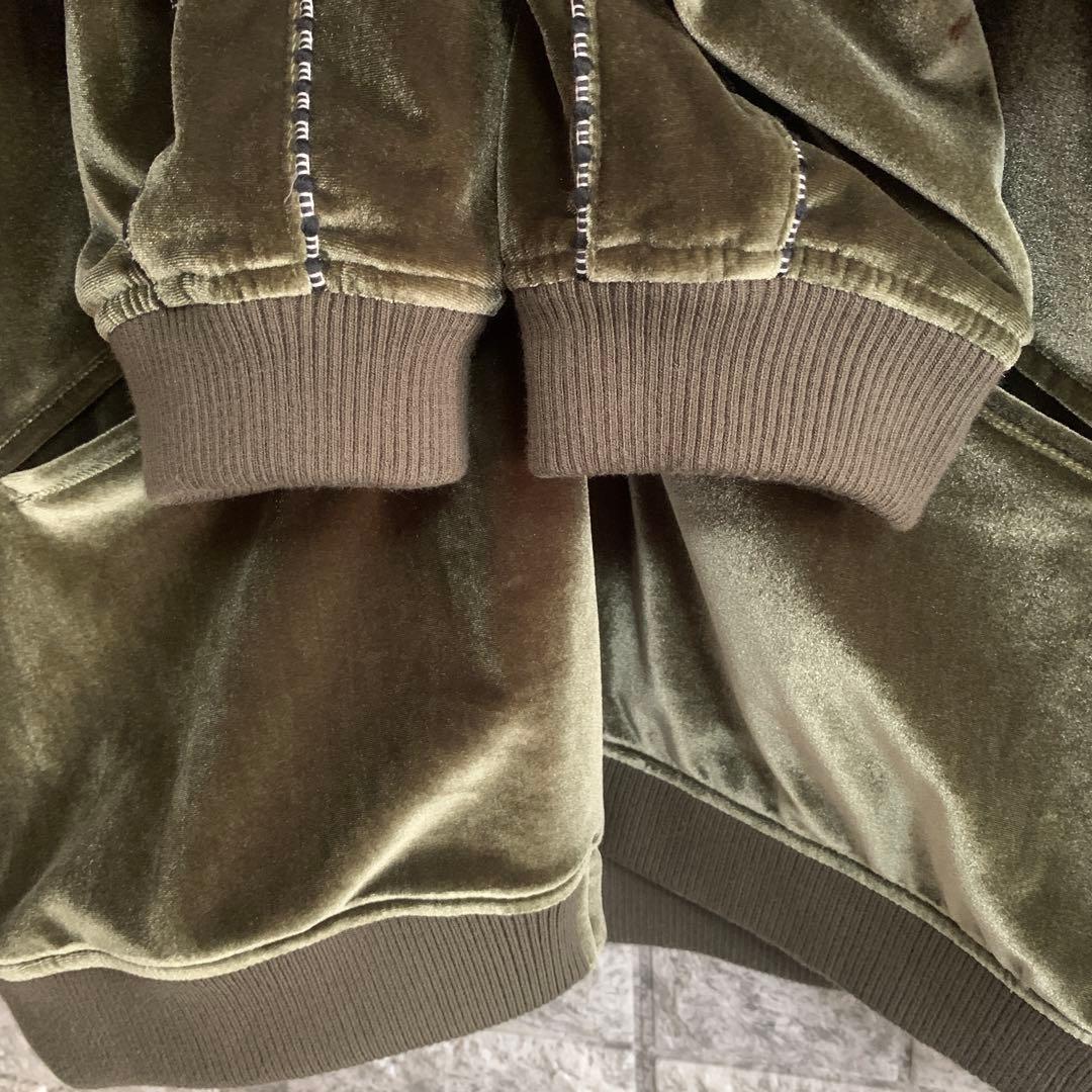 ベロアスカジャン グリーン スカル 薔薇 豹柄裏地 パイピング