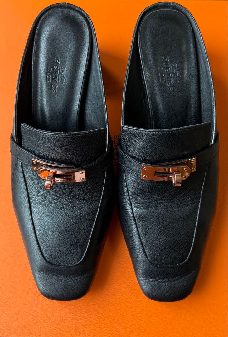 最終お値下げ　エルメス オズ　ミュール　サンダル レザーブラック　37