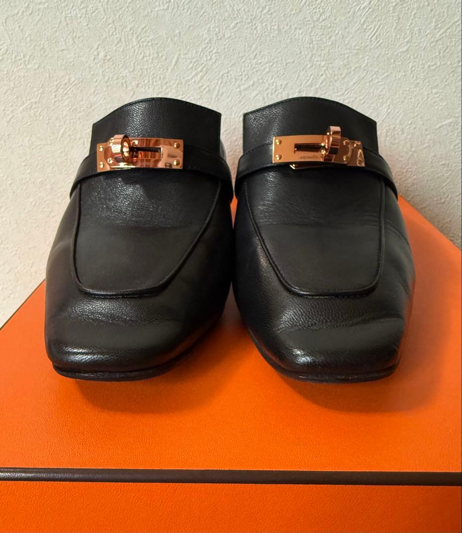 最終お値下げ　エルメス オズ　ミュール　サンダル レザーブラック　37