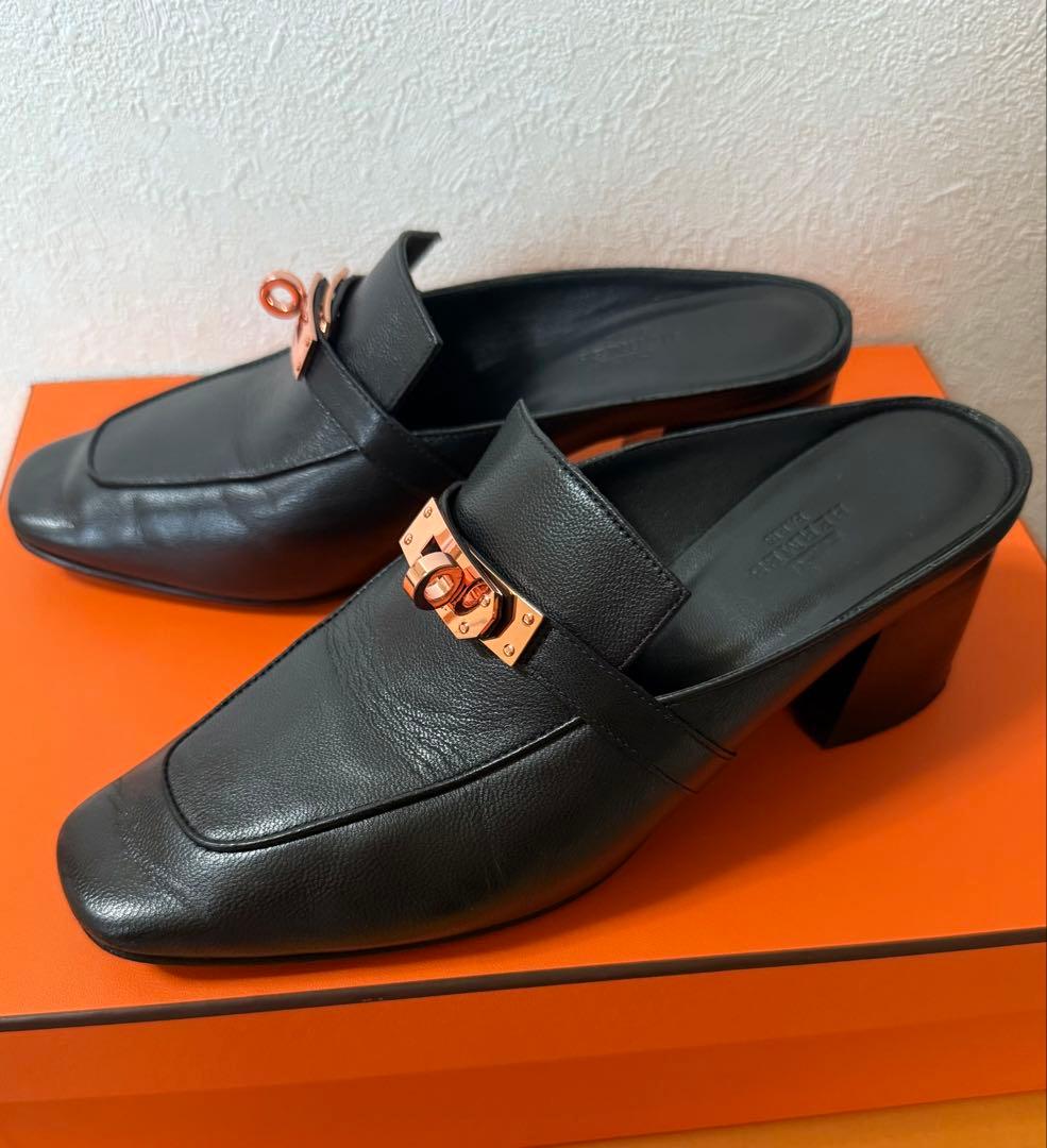 最終お値下げ　エルメス オズ　ミュール　サンダル レザーブラック　37