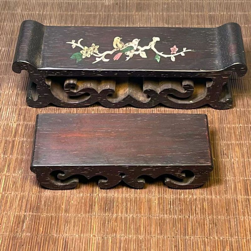 紫檀 象嵌貝殻 墨床 机面置物 筆架文房置物·案頭筆棚 書道具現代工芸品美術品