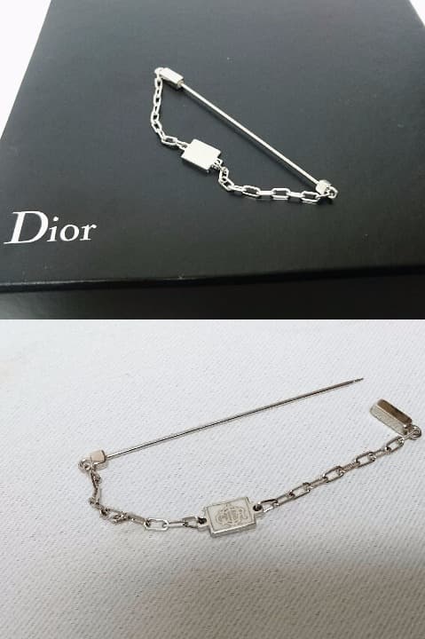 正規新古 激レア ディオールオム CDR ロゴチェーンブローチ 銀 付属有 兼用