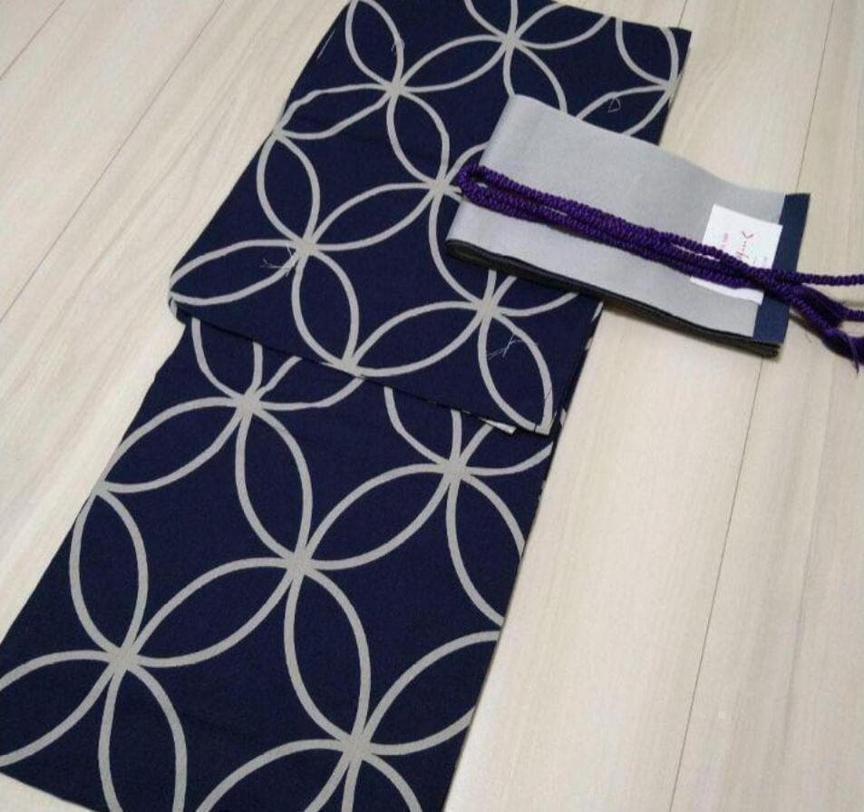 ■最高級しじら織浴衣 七宝紺■反物染め抜きの抜染■着物着用可■涼し綿麻浴衣■新品