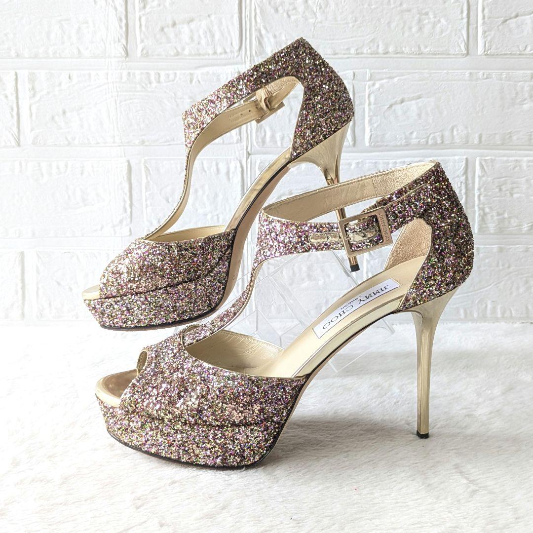 ✨JIMMY CHOO✨Tストラップ グリッターサンダル 37½