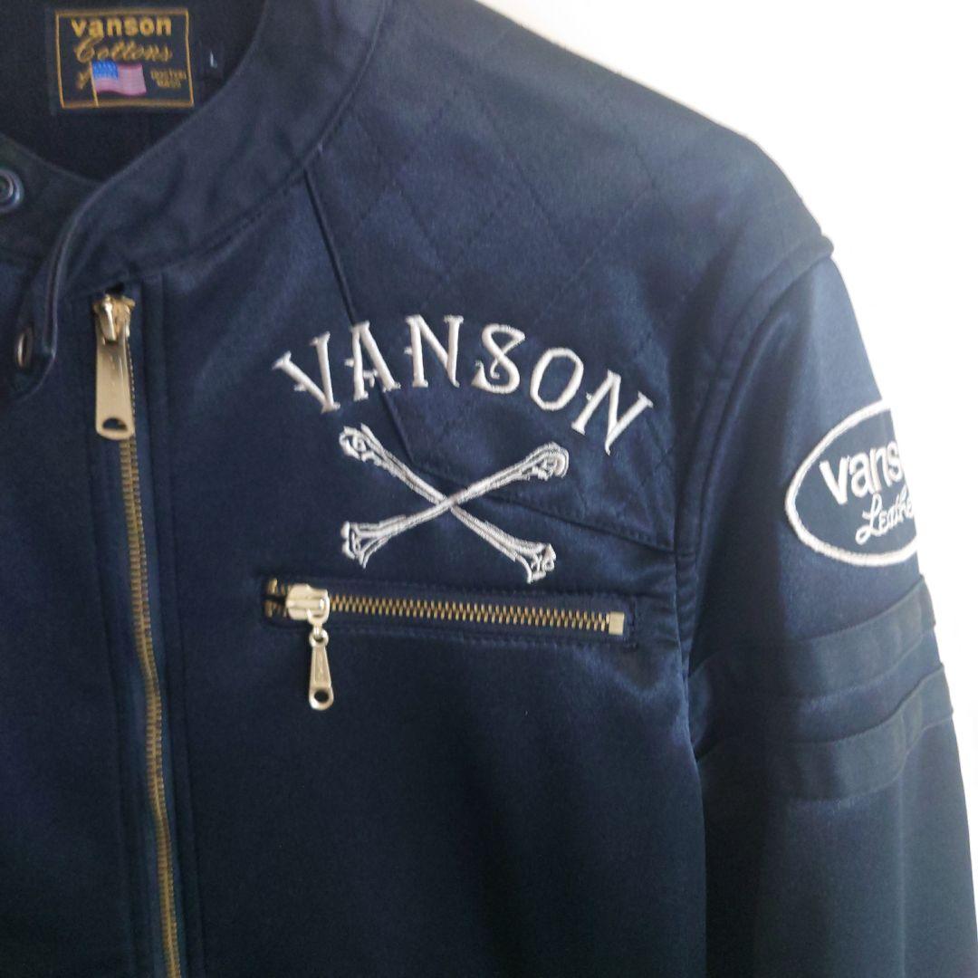 vanson シングル ライダース スカル 髑髏 ワッペン 黒 L