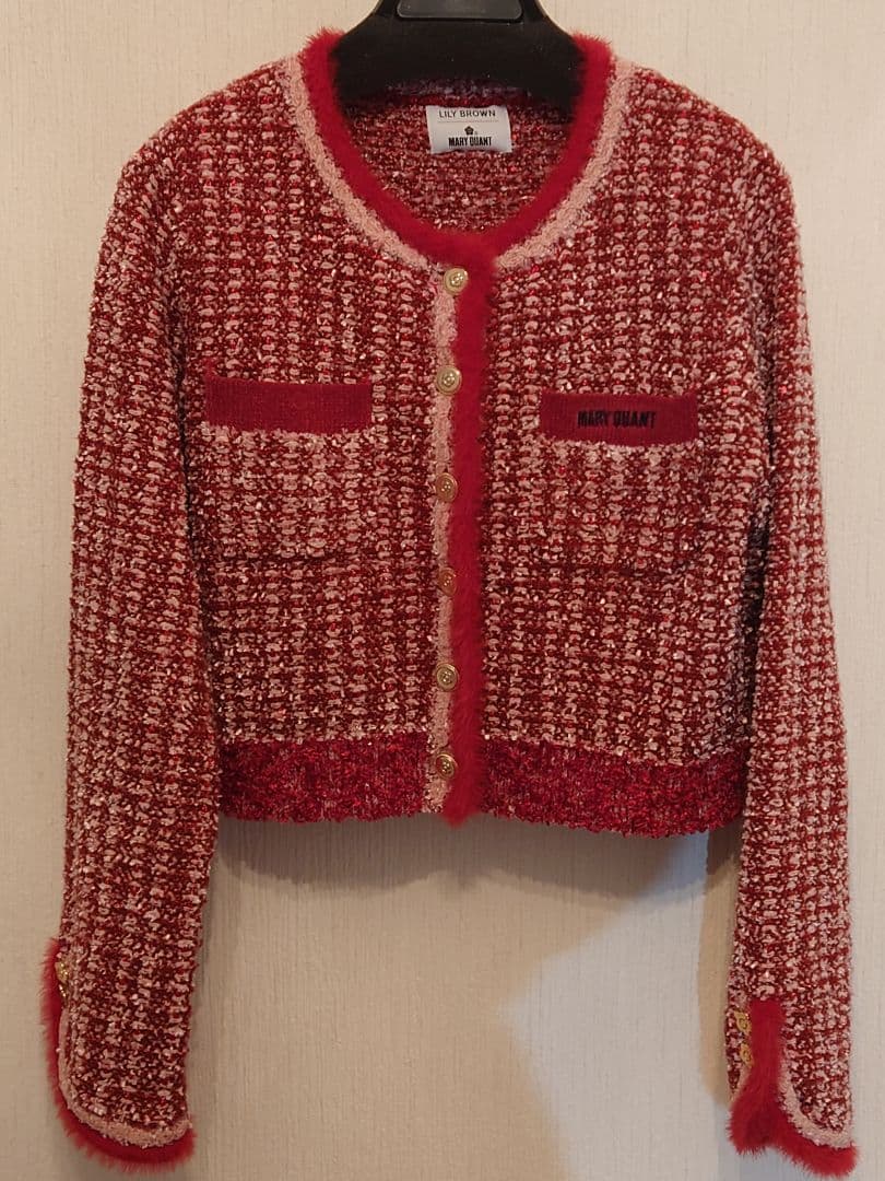 LILY BROWN＆MARY QUANT ツイードニットジャケット　レッド