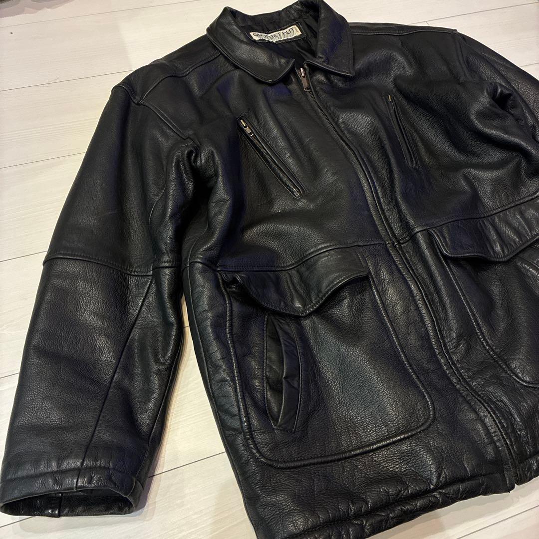 美品 ヴィンテージ レザーハンティングジャケット 本革 牛革 厚手 テック