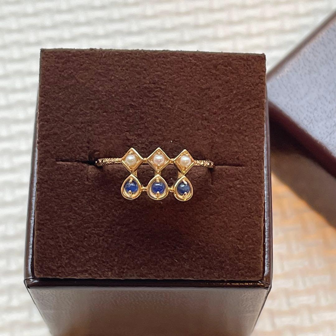 【新品】agete アガット　K10 ゴールドリング　サファイア　パール