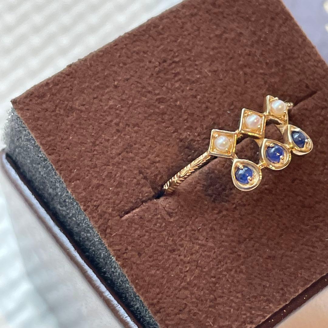 【新品】agete アガット　K10 ゴールドリング　サファイア　パール