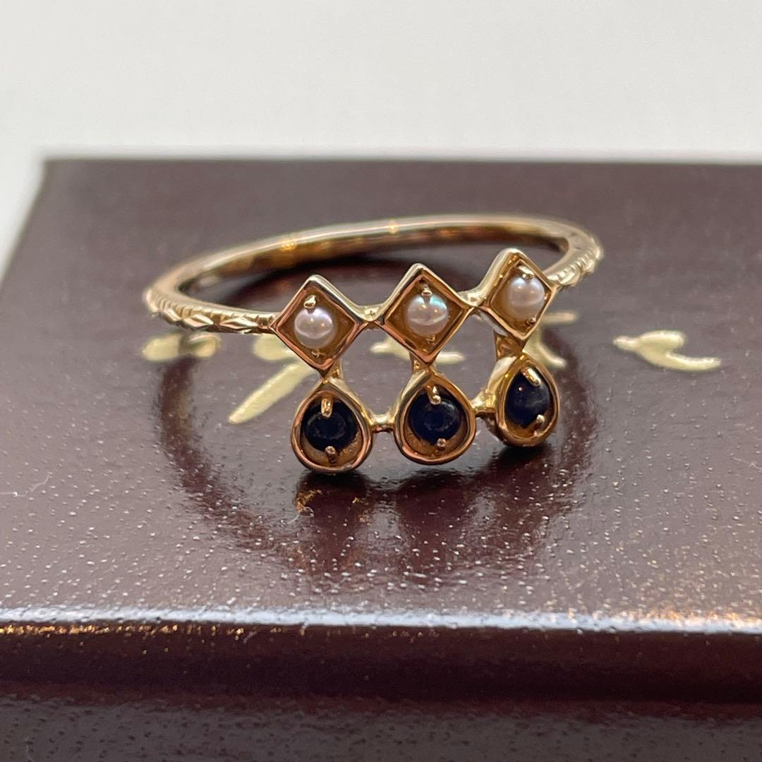 【新品】agete アガット　K10 ゴールドリング　サファイア　パール